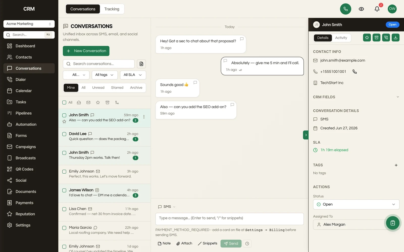 The Unified Inbox module in Seedly CRM
