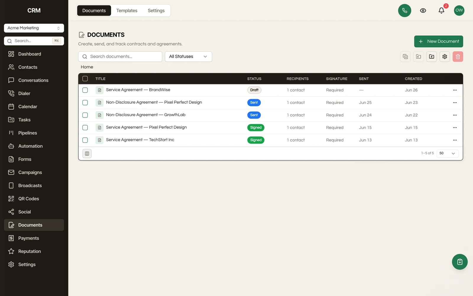 The Documents & E-Sign module in Seedly CRM