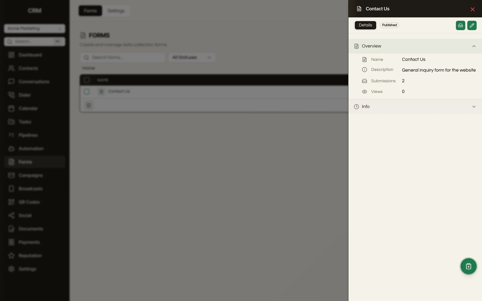 The Forms & Surveys module in Seedly CRM