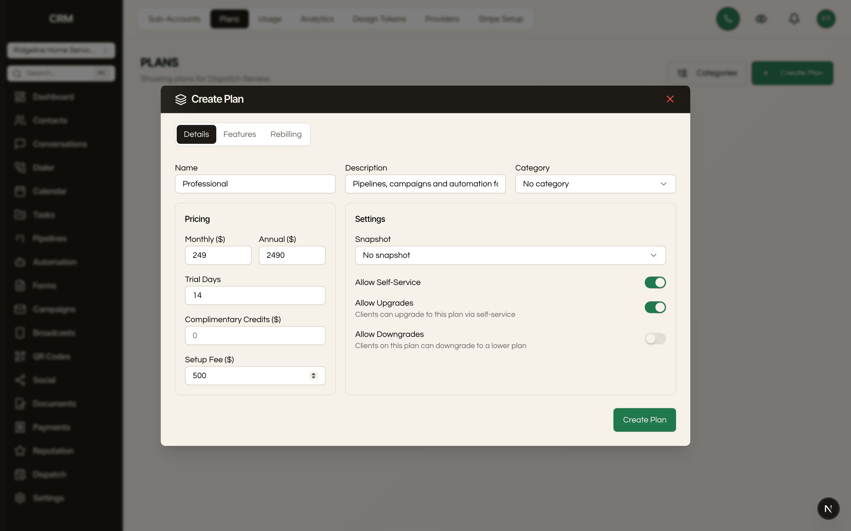 Client Plans & Billing in Seedly CRM