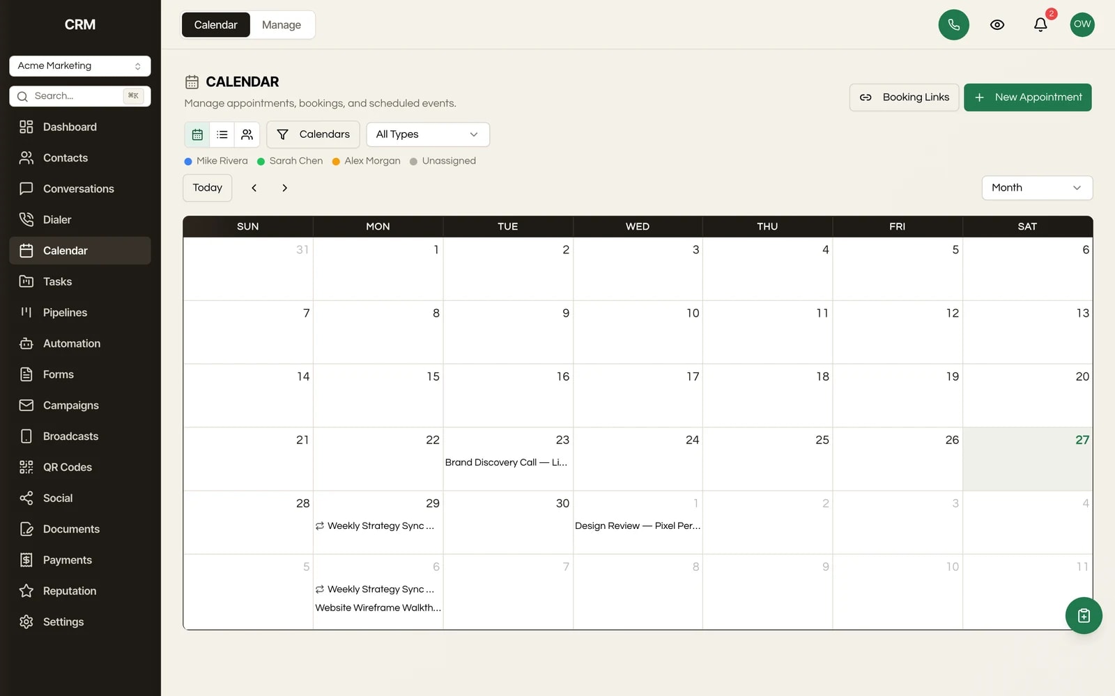 The Calendars & Booking module in Seedly CRM
