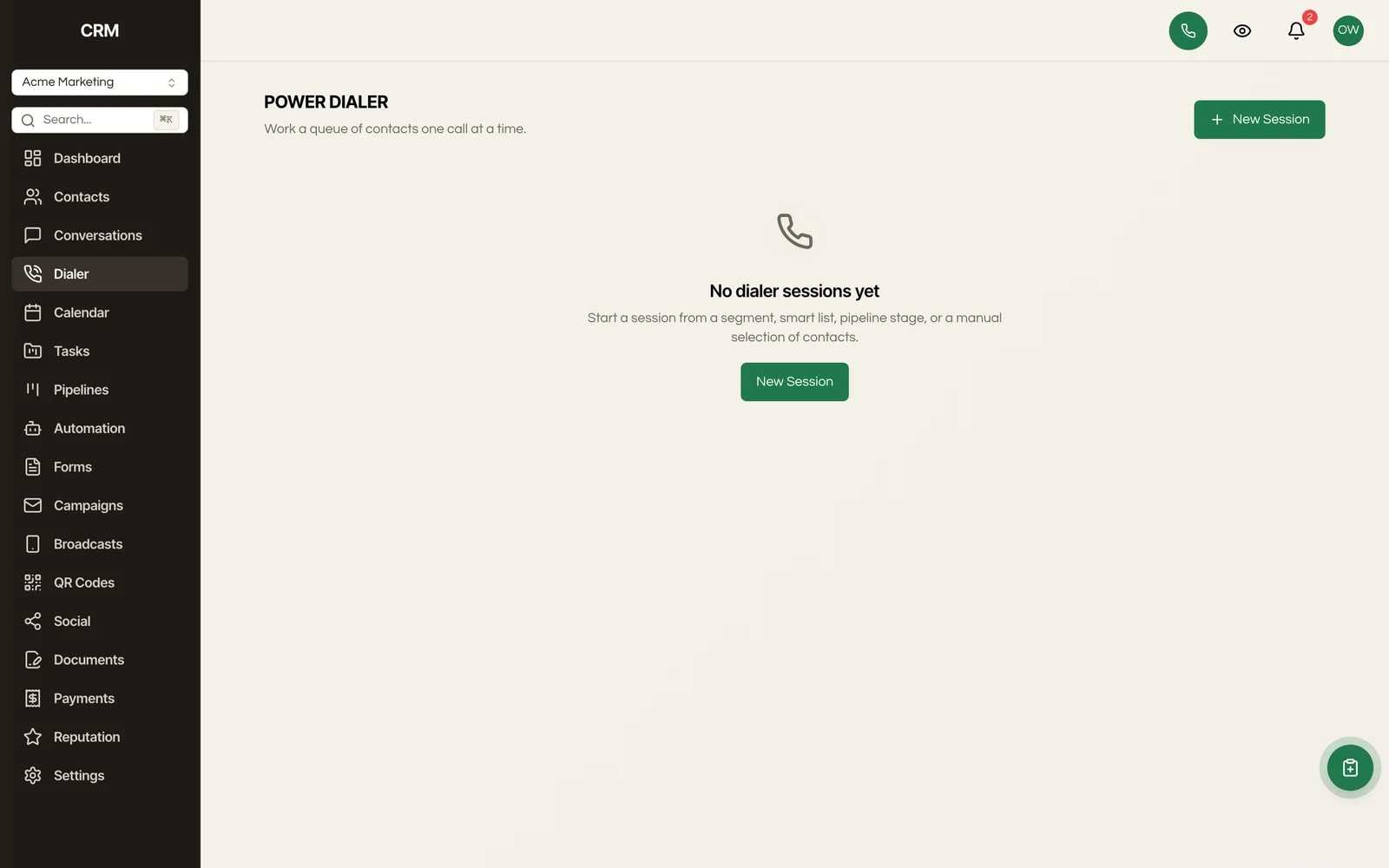 The Calling & Dialer module in Seedly CRM
